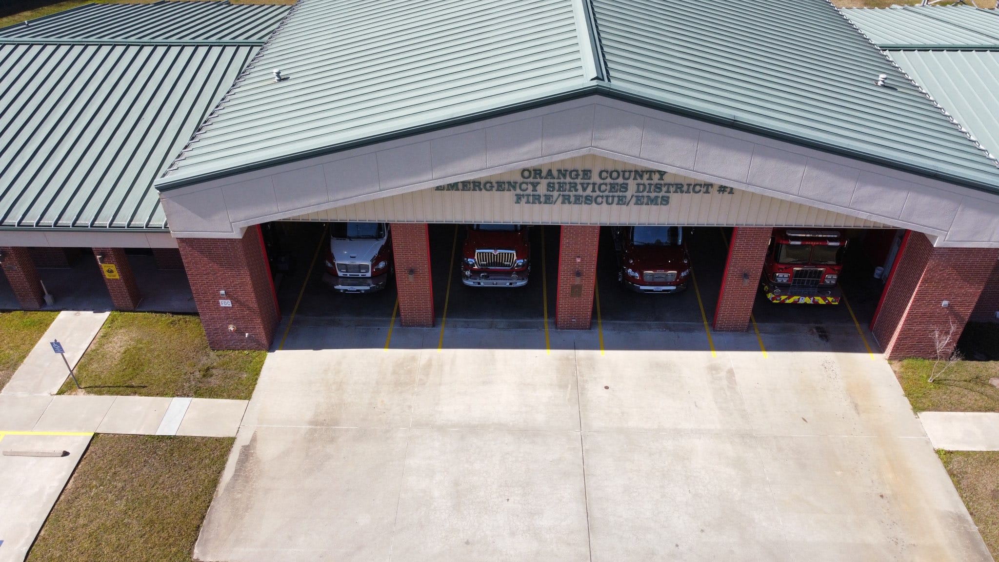 Arial view of the fire station.